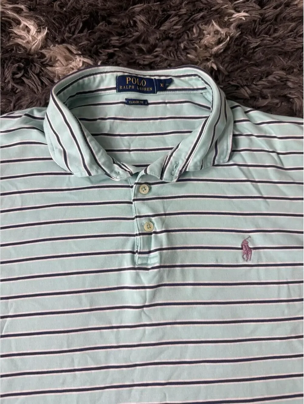 Polo Ralph Lauren Classic Fit Polo Shirt Men’s XL Teal Blue Striped Short Sleeve